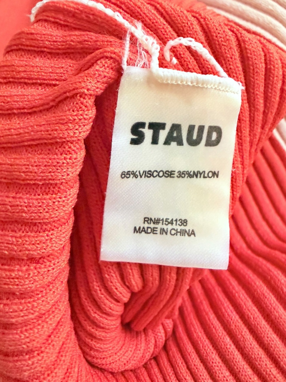 STAUD Shoko Colorblock Rib Knit Maxi Dress Coral Orange Pink Button Front Size M - Picture 10 of 11
